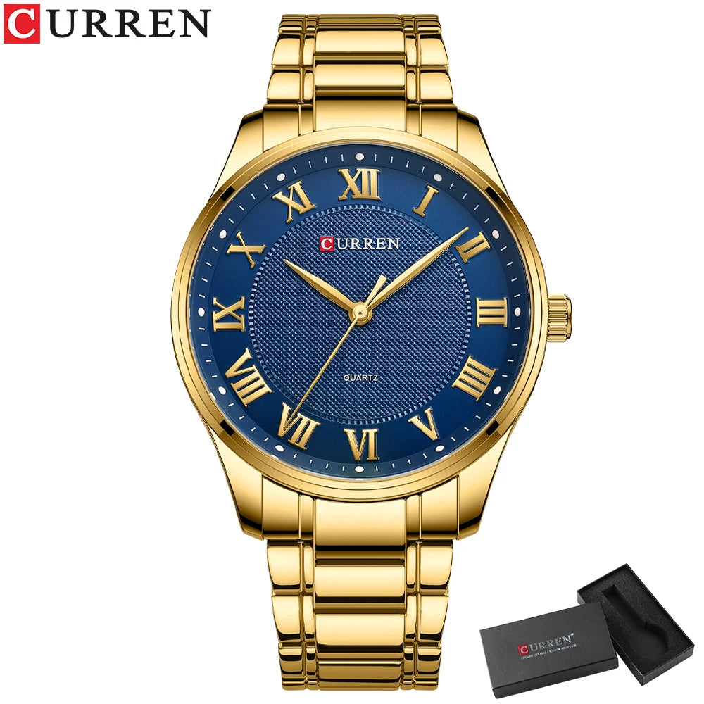 CURREN Men’s Classic Quartz Watch – Stainless Steel Band, Roman Numeral Dial for Business Casual Style
