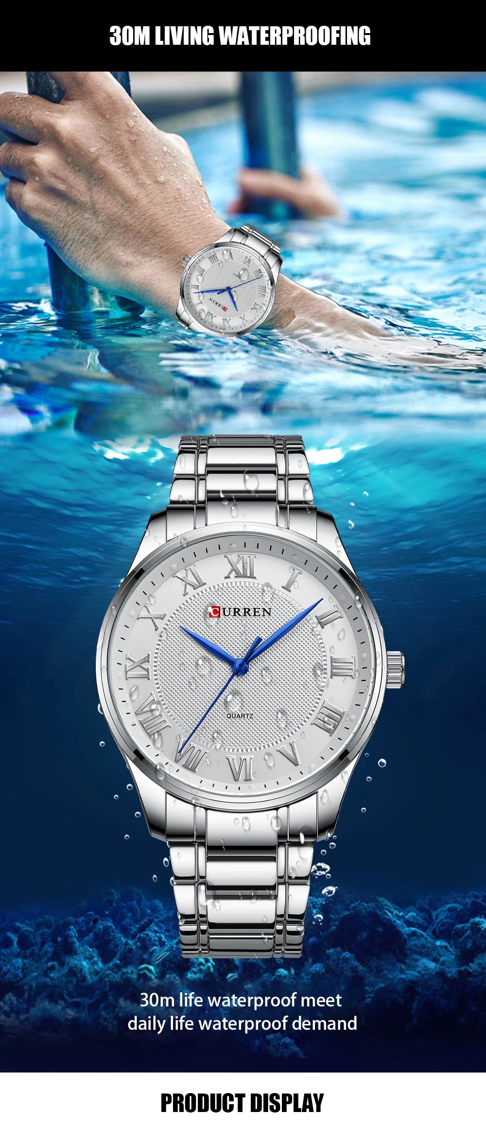 CURREN Men’s Classic Quartz Watch – Stainless Steel Band, Roman Numeral Dial for Business Casual Style