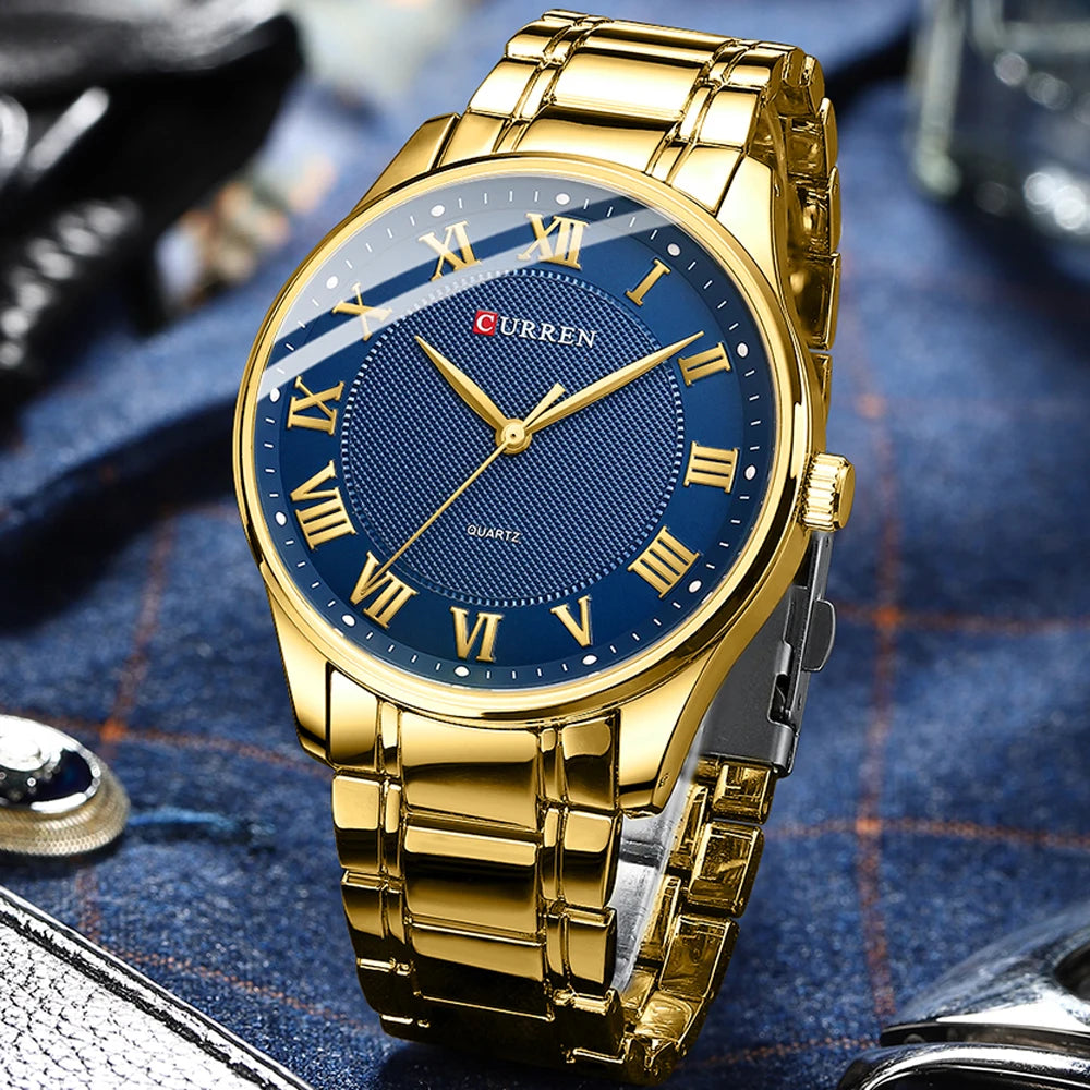 CURREN Men’s Classic Quartz Watch – Stainless Steel Band, Roman Numeral Dial for Business Casual Style