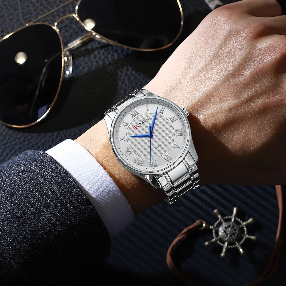 CURREN Men’s Classic Quartz Watch – Stainless Steel Band, Roman Numeral Dial for Business Casual Style