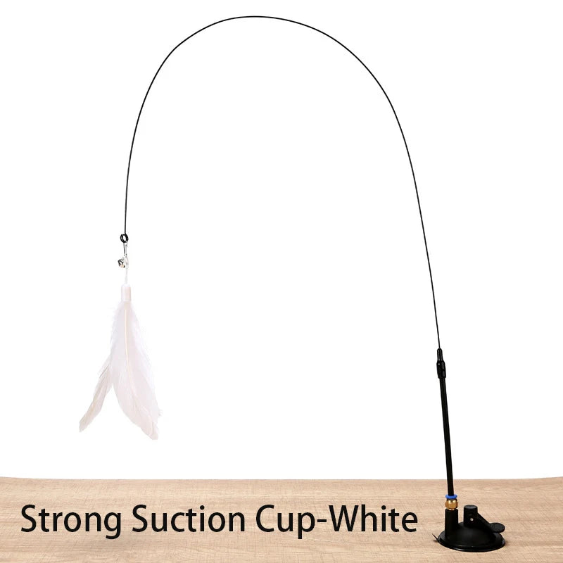 Interactive Cat Wand Toy with Suction Cup – Hands-Free Feather Teaser for Kittens & Cats