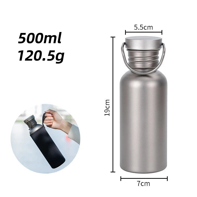 Titanium Tumbler Water Bottle – 500ml/600ml/750ml Lightweight Flask for Outdoor, Gym, Cycling, and Travel