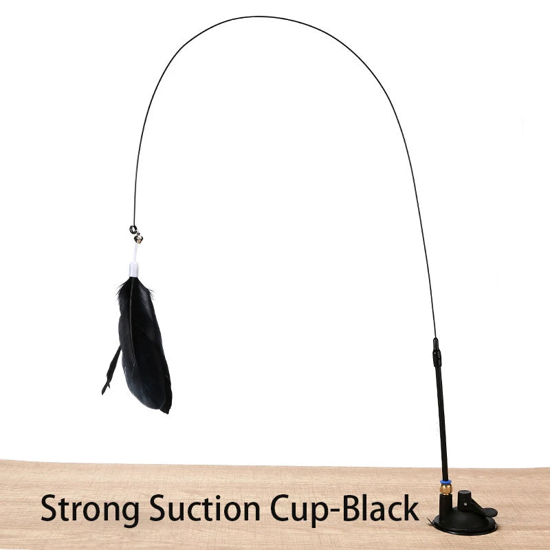Interactive Cat Wand Toy with Suction Cup – Hands-Free Feather Teaser for Kittens & Cats