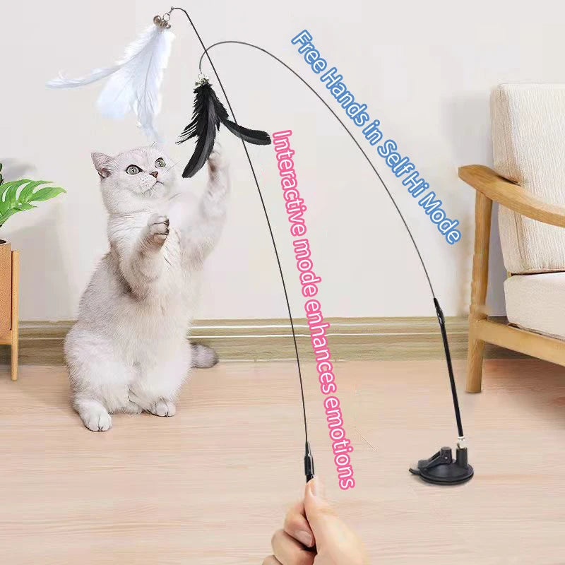 Interactive Cat Wand Toy with Suction Cup – Hands-Free Feather Teaser for Kittens & Cats