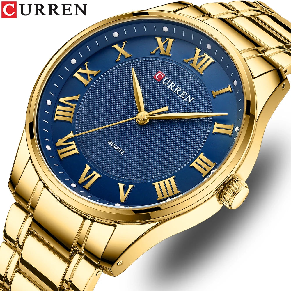 CURREN Men’s Classic Quartz Watch – Stainless Steel Band, Roman Numeral Dial for Business Casual Style