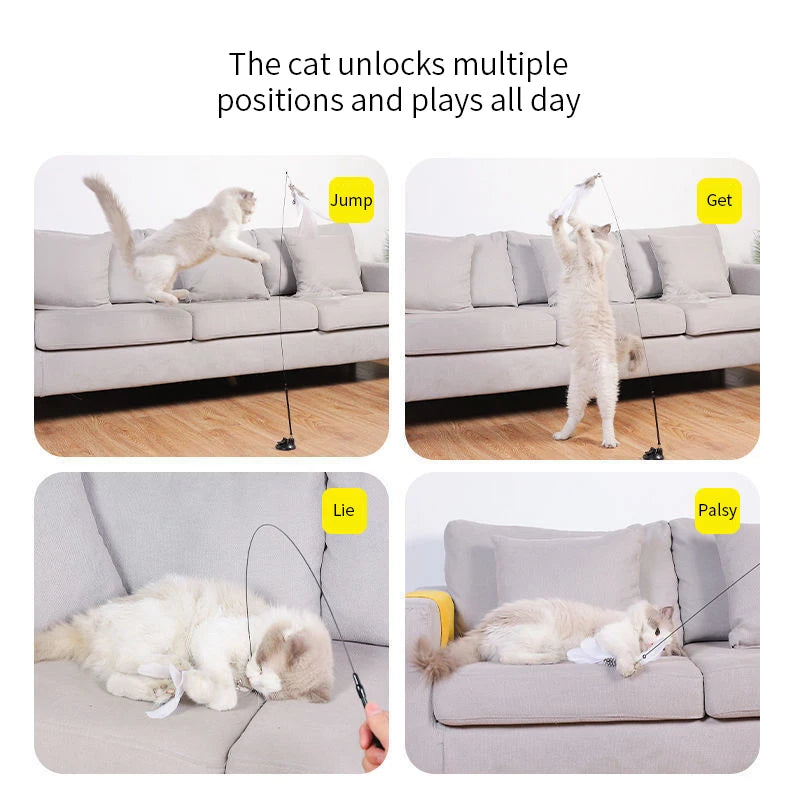 Interactive Cat Wand Toy with Suction Cup – Hands-Free Feather Teaser for Kittens & Cats