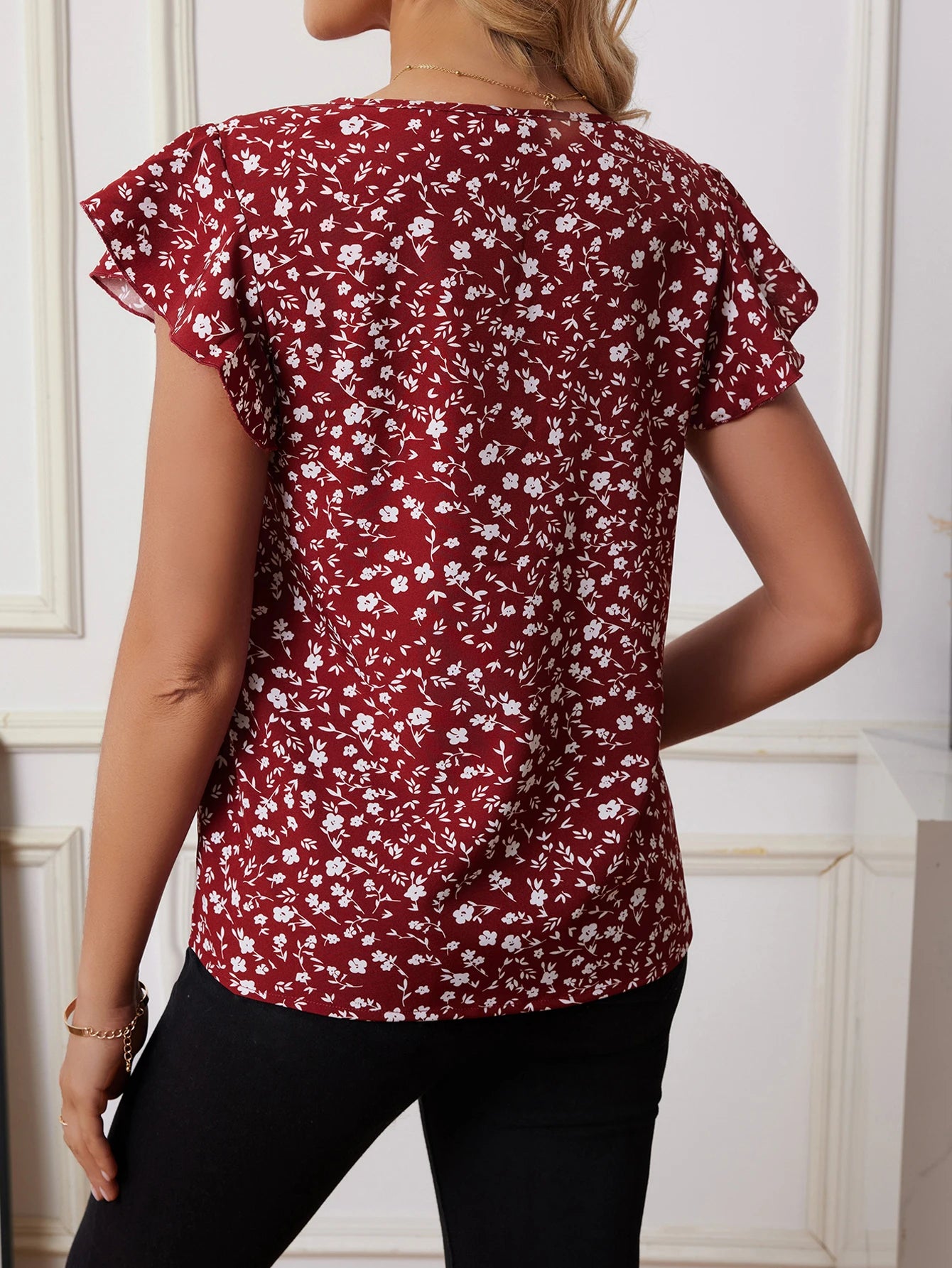 Summer Fashion Printed Shirt Women's Short sleeved Bohemian Vacation Top Pleated Hem Blusas Women's Party Neutral Casual Shirt