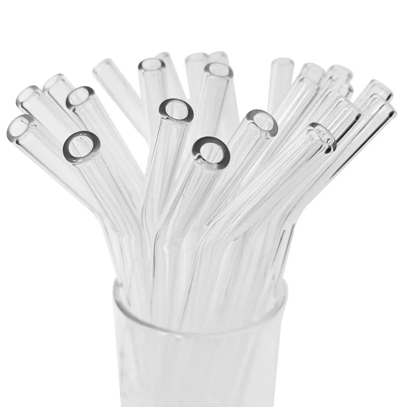 Bundle of clear reusable glass straws in cup – eco-conscious drinking straw set by BeTrendy