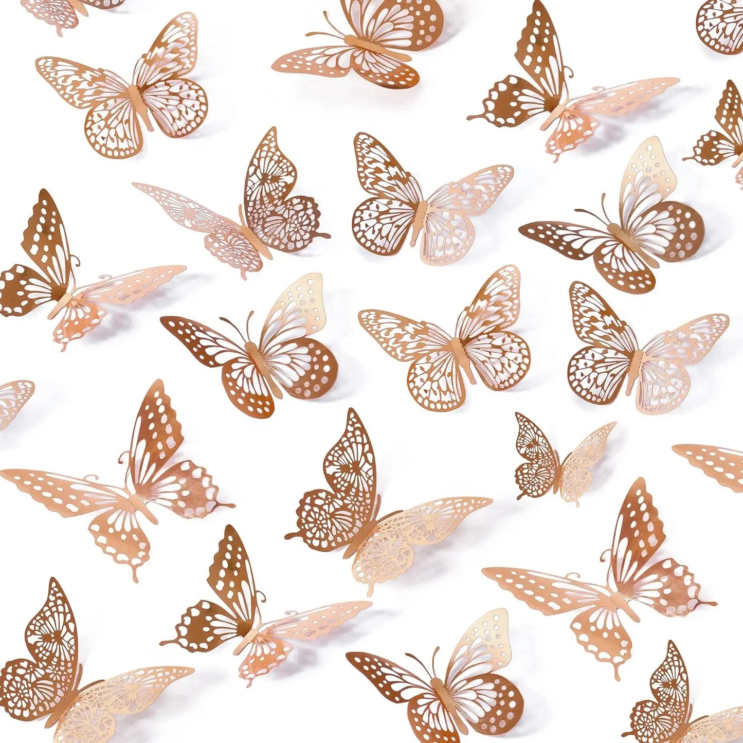 48PCS 3D Gold Butterfly Wall Stickers – Elegant Decorative Set for Birthdays, Bedrooms & Parties