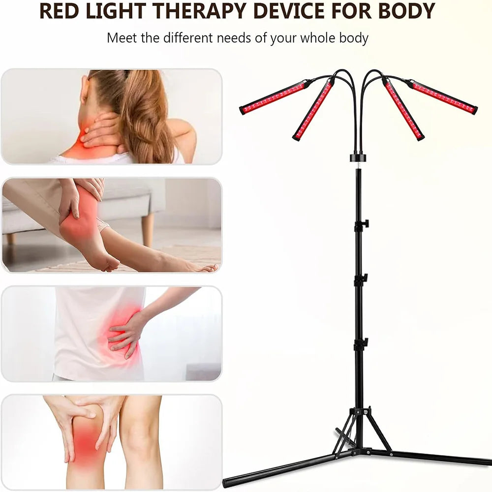 4-Head Red Light Therapy Lamp – 660nm/850nm Infrared for Skin & Pain Relief