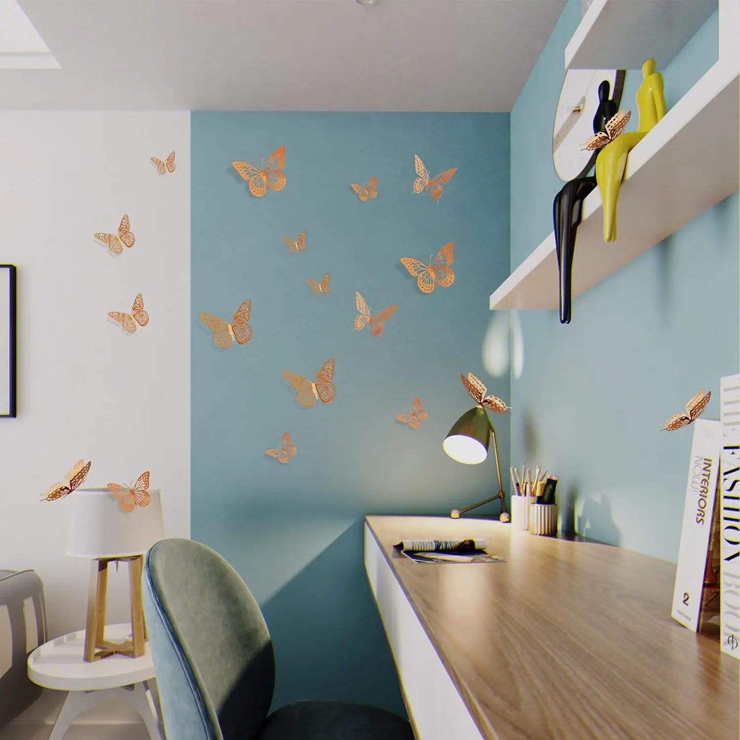 48PCS 3D Gold Butterfly Wall Stickers – Elegant Decorative Set for Birthdays, Bedrooms & Parties
