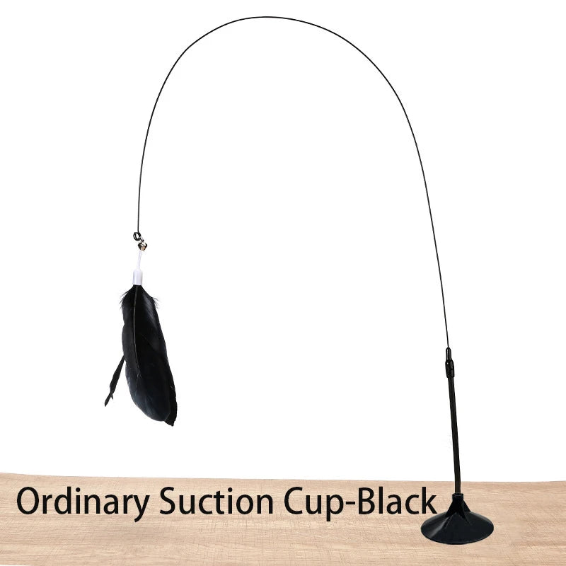 Interactive Cat Wand Toy with Suction Cup – Hands-Free Feather Teaser for Kittens & Cats