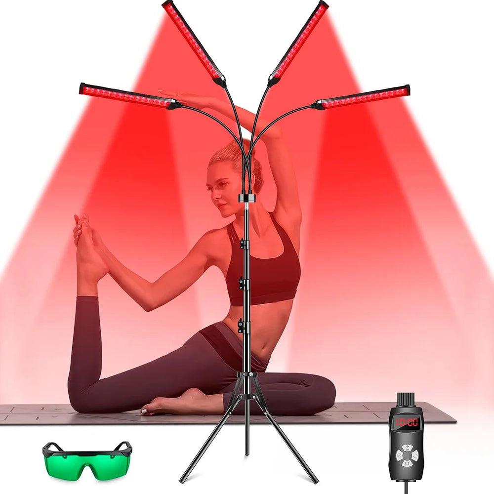 4-Head Red Light Therapy Lamp – 660nm/850nm Infrared for Skin & Pain Relief