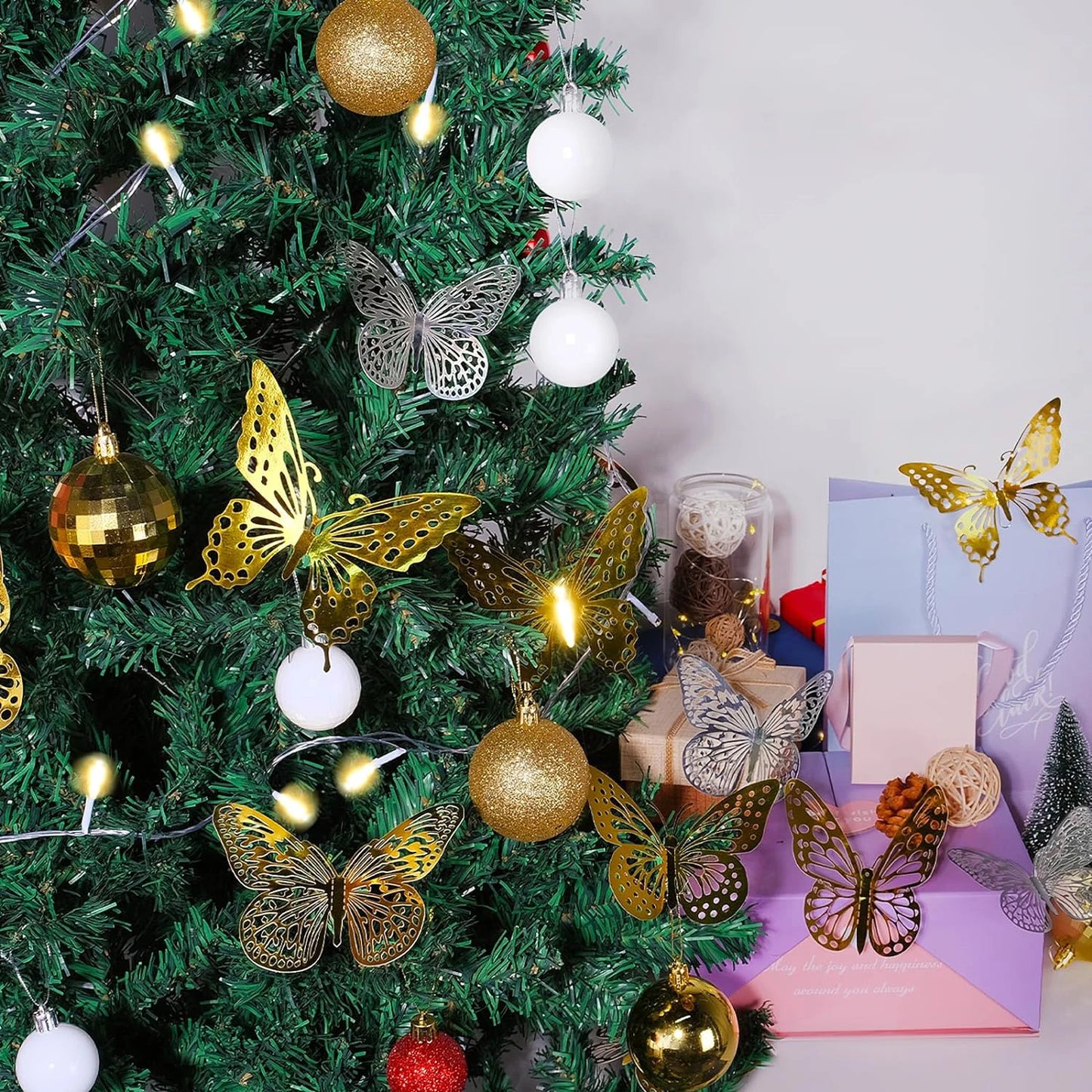 48PCS 3D Gold Butterfly Wall Stickers – Elegant Decorative Set for Birthdays, Bedrooms & Parties