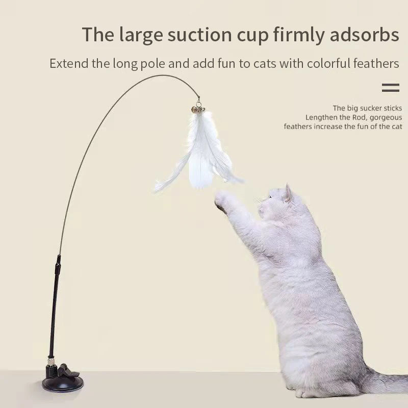 Interactive Cat Wand Toy with Suction Cup – Hands-Free Feather Teaser for Kittens & Cats
