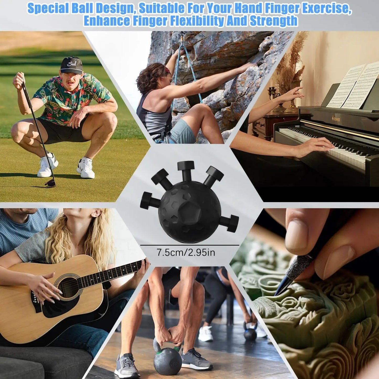 Multipurpose black grip strength training ball for hand and finger exercise – improves flexibility for athletes, musicians, climbers, artists, and fitness enthusiasts, 7.5cm size by BeTrendy