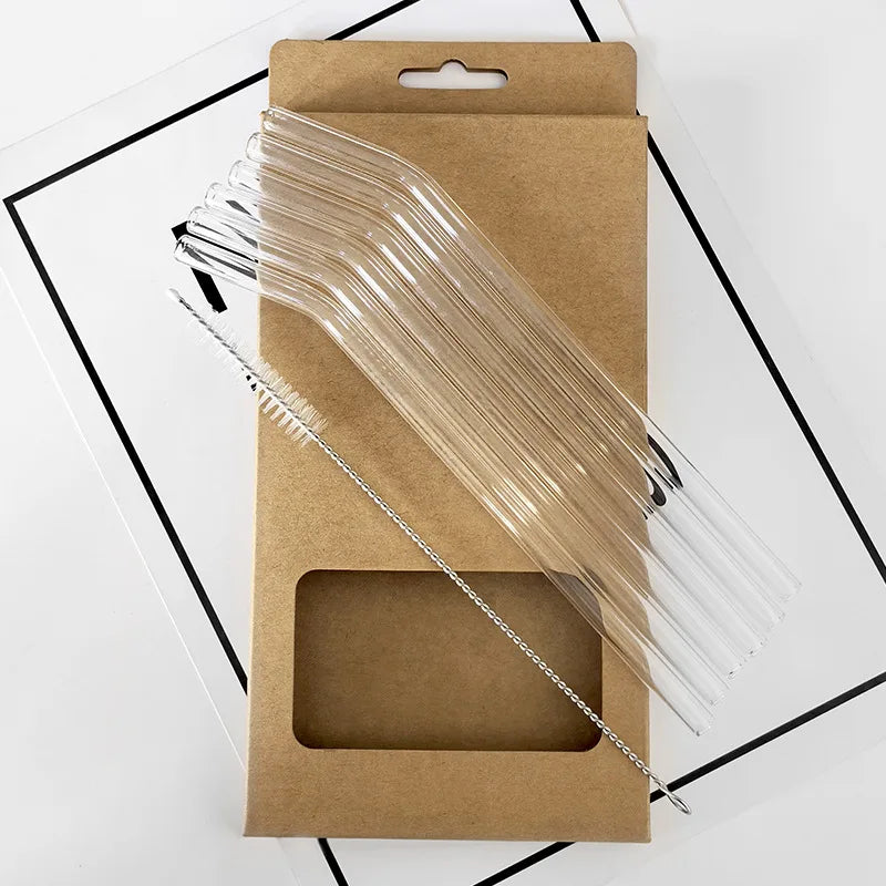 Glass Straws Set with Cleaning Brush – Reusable Transparent Borosilicate Straws for Smoothies, Tea, Juice, Wine