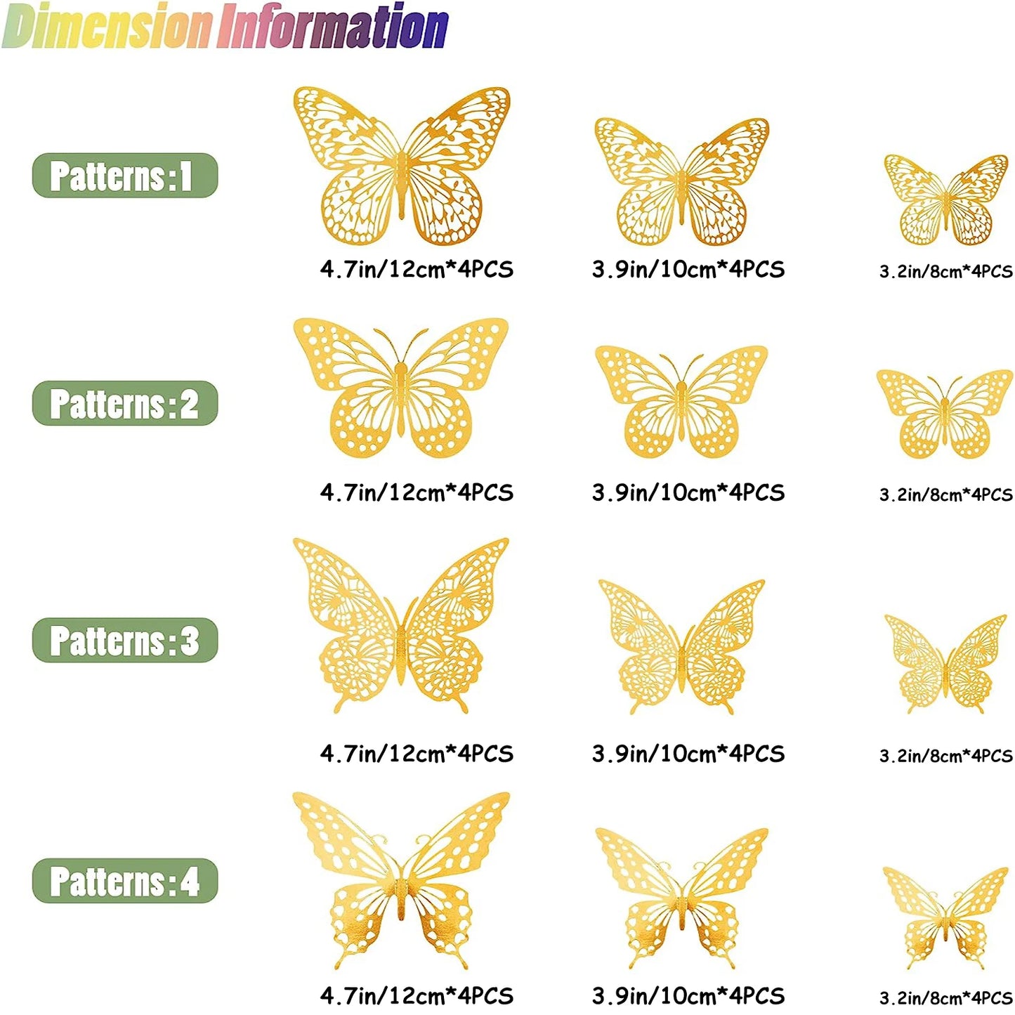 48PCS 3D Gold Butterfly Wall Stickers – Elegant Decorative Set for Birthdays, Bedrooms & Parties