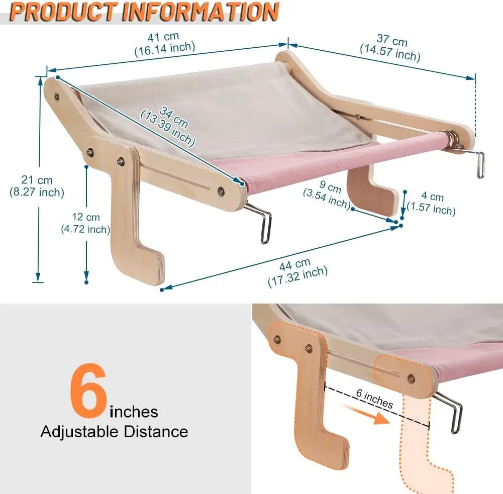 Window-Mounted Cat Hammock – Wooden Frame Removable Bed for Indoor Cats