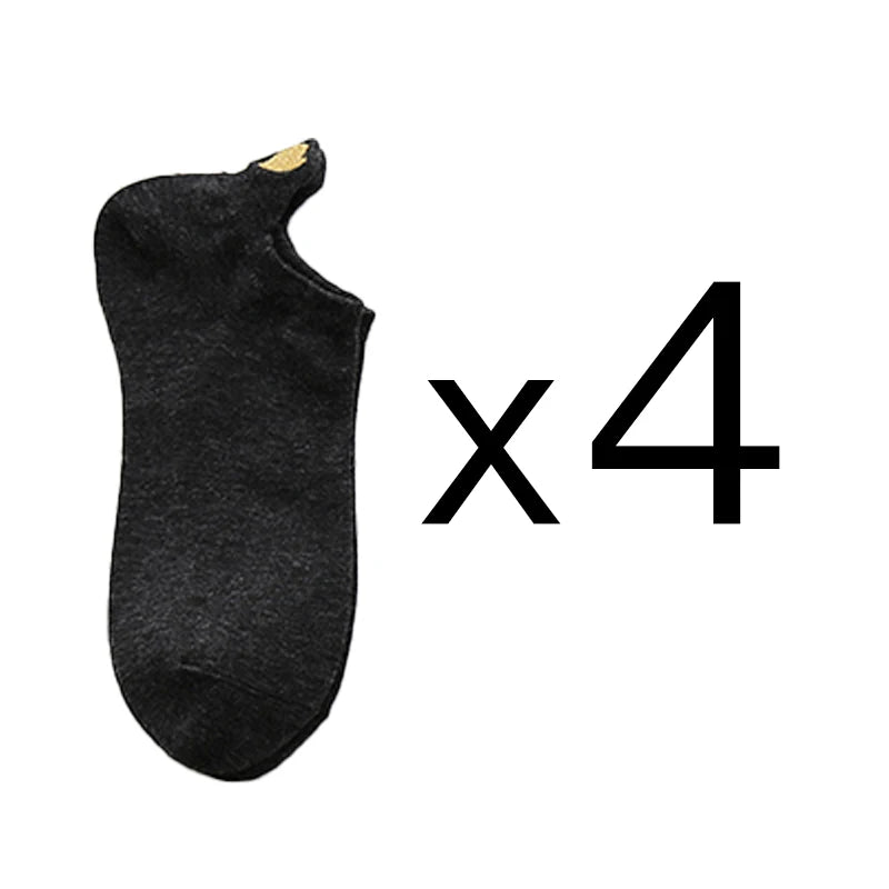 Women’s Heart Embroidered Low-Cut Cotton Socks – 4 Pairs Breathable Casual Ankle Socks