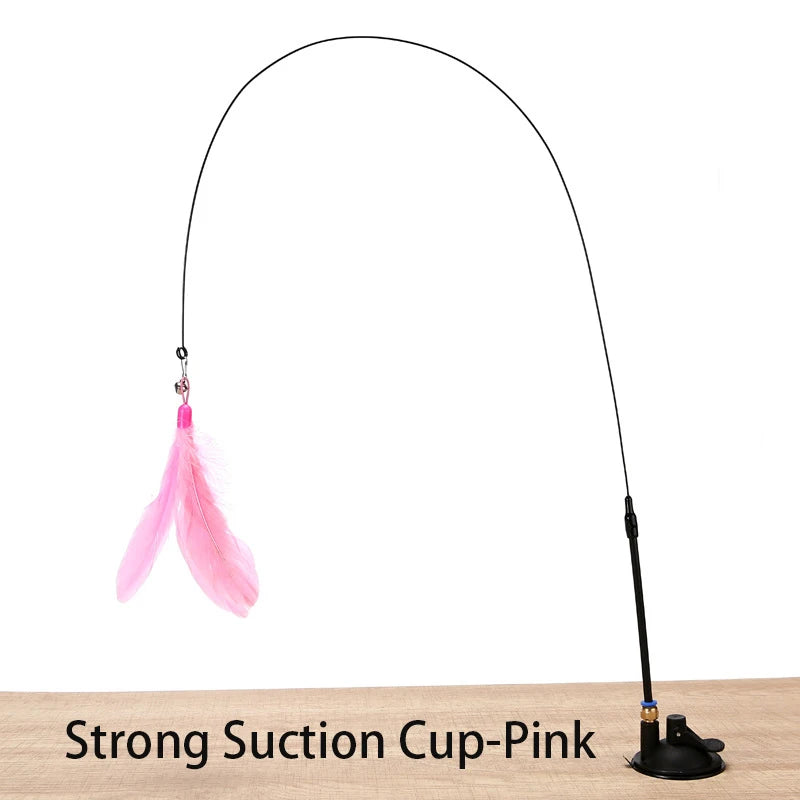 Interactive Cat Wand Toy with Suction Cup – Hands-Free Feather Teaser for Kittens & Cats