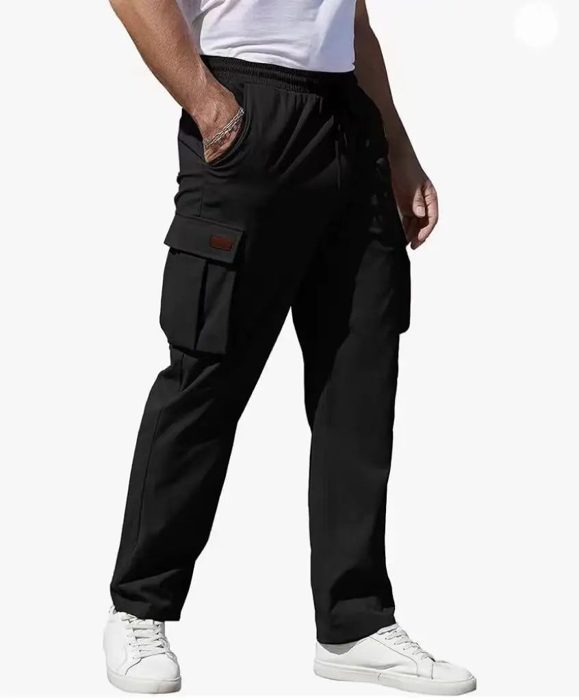 New Men's Loose Fit Cotton Cargo Pants – Oversized Straight-Leg Joggers for Casual or Workwear