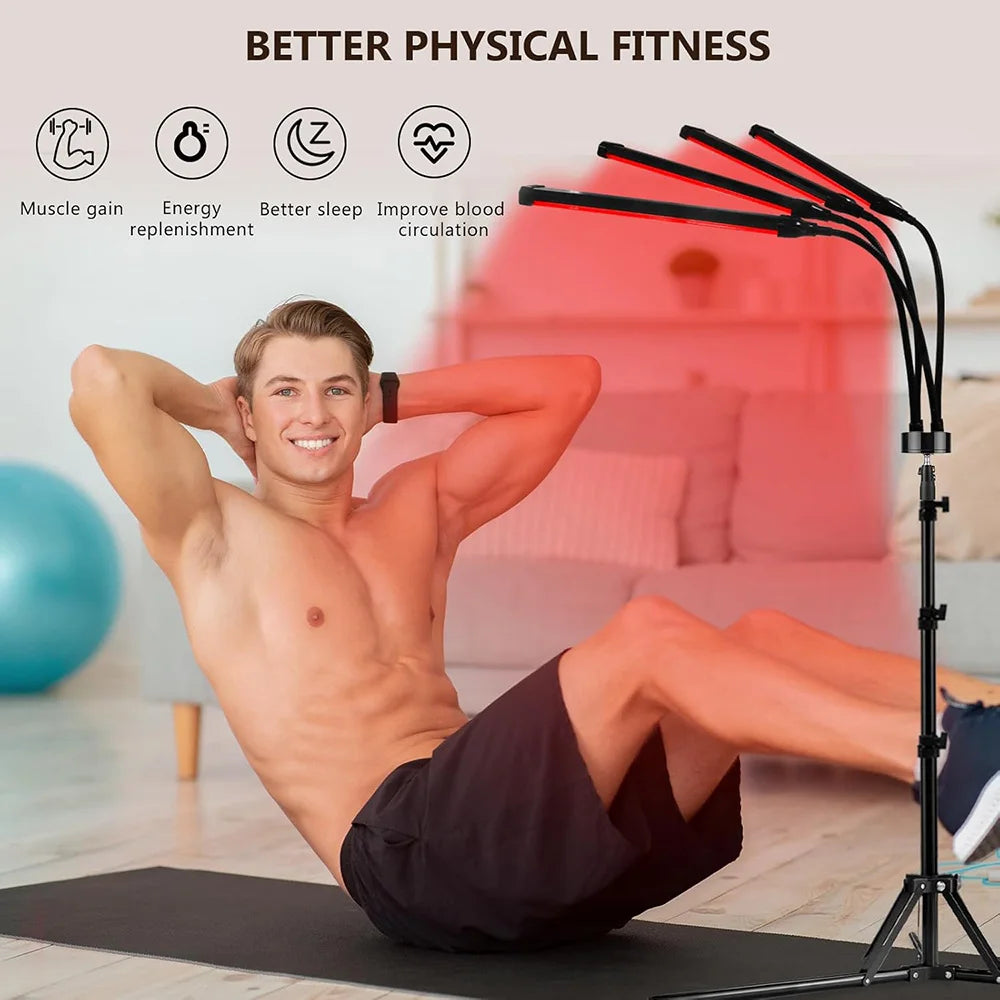 4-Head Red Light Therapy Lamp – 660nm/850nm Infrared for Skin & Pain Relief