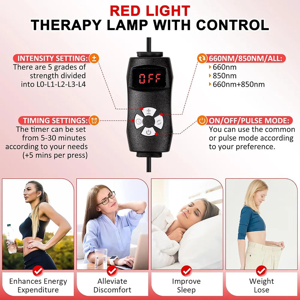 4-Head Red Light Therapy Lamp – 660nm/850nm Infrared for Skin & Pain Relief