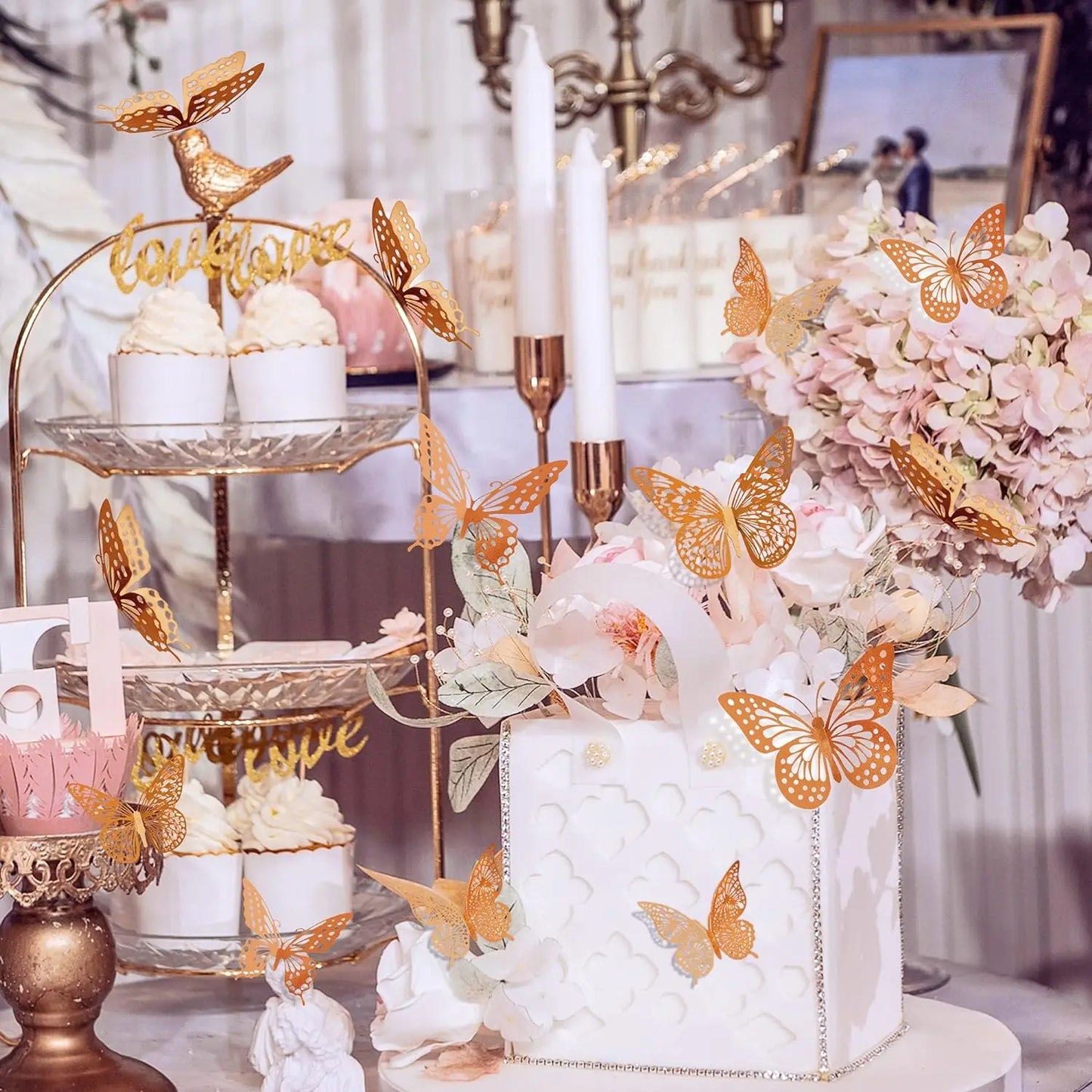 48PCS 3D Gold Butterfly Wall Stickers – Elegant Decorative Set for Birthdays, Bedrooms & Parties