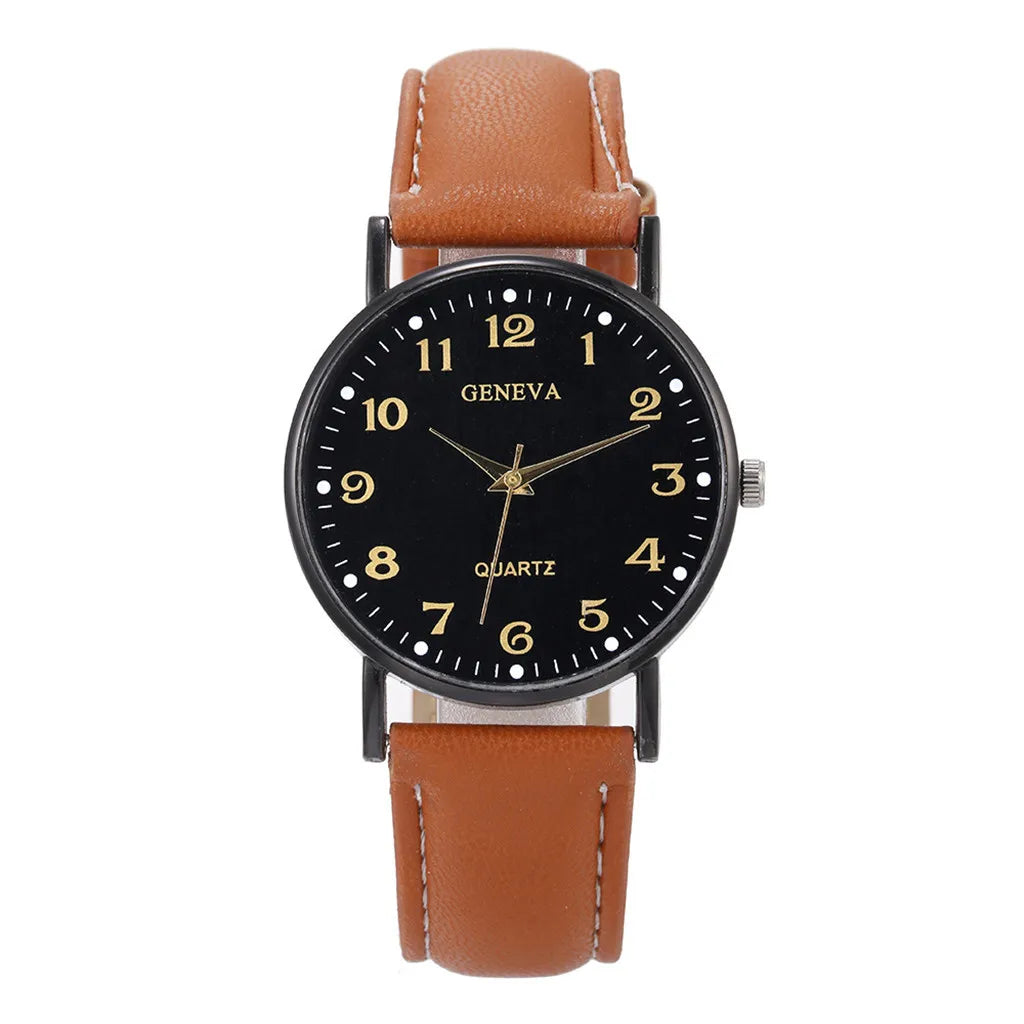 Men’s Luxury Quartz Watch – Leather Strap, Stainless Steel Dial, Casual Fashion Timepiece