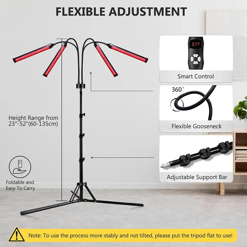4-Head Red Light Therapy Lamp – 660nm/850nm Infrared for Skin & Pain Relief