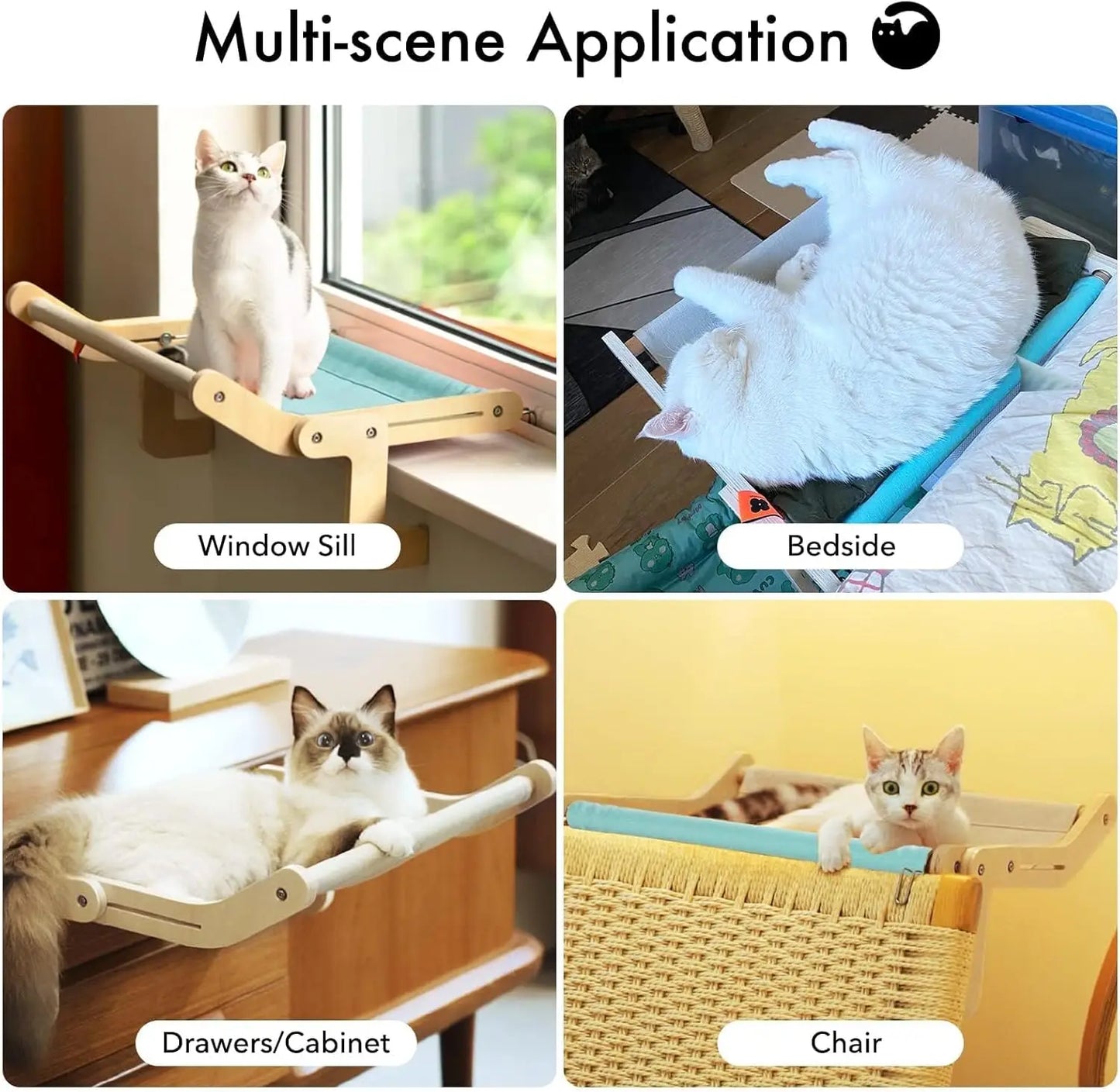 Window-Mounted Cat Hammock – Wooden Frame Removable Bed for Indoor Cats