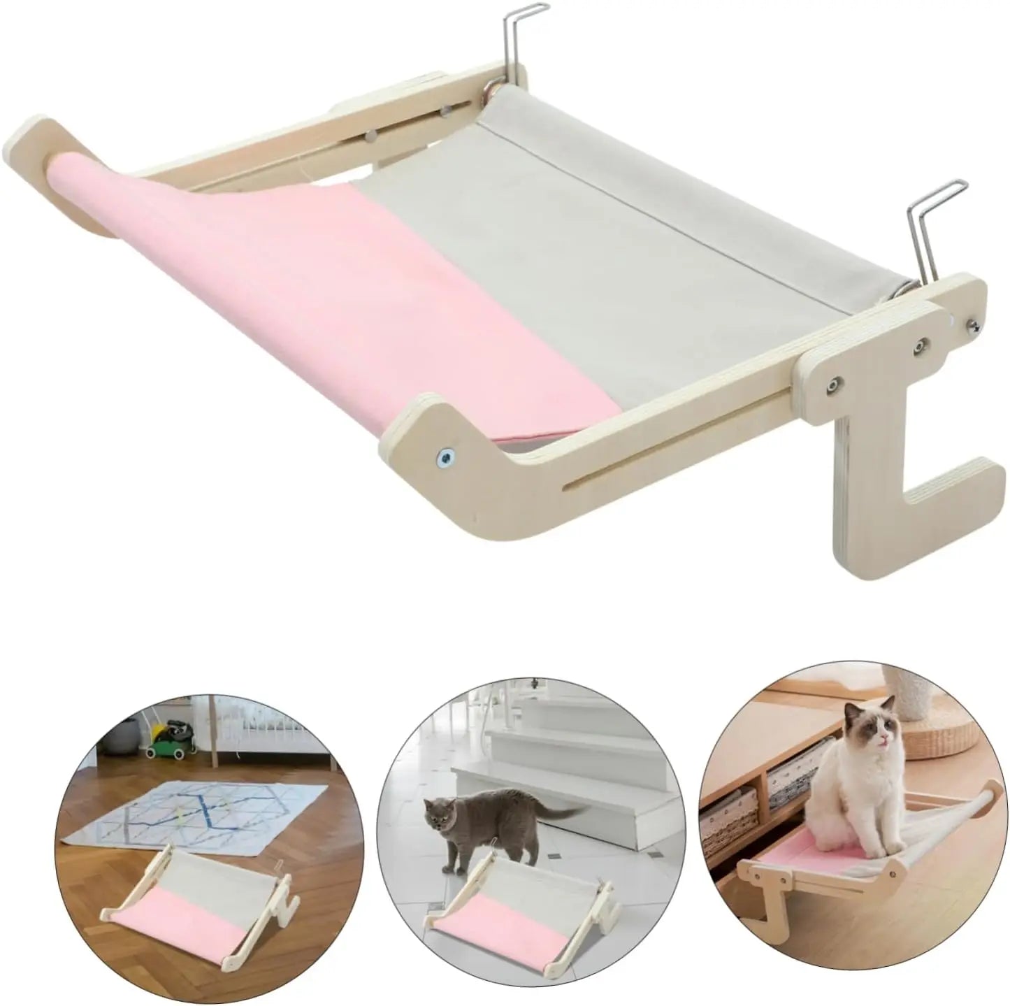 Window-Mounted Cat Hammock – Wooden Frame Removable Bed for Indoor Cats