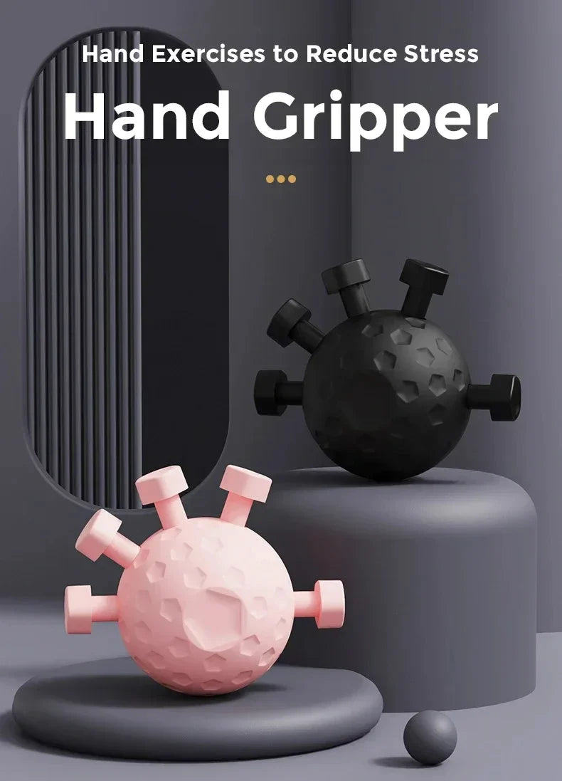 Black and pink spiky silicone hand gripper balls for stress relief and hand exercise – modern sculptural design for strength training by BeTrendy