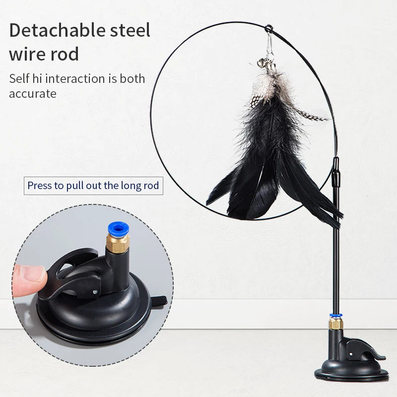 Interactive Cat Wand Toy with Suction Cup – Hands-Free Feather Teaser for Kittens & Cats
