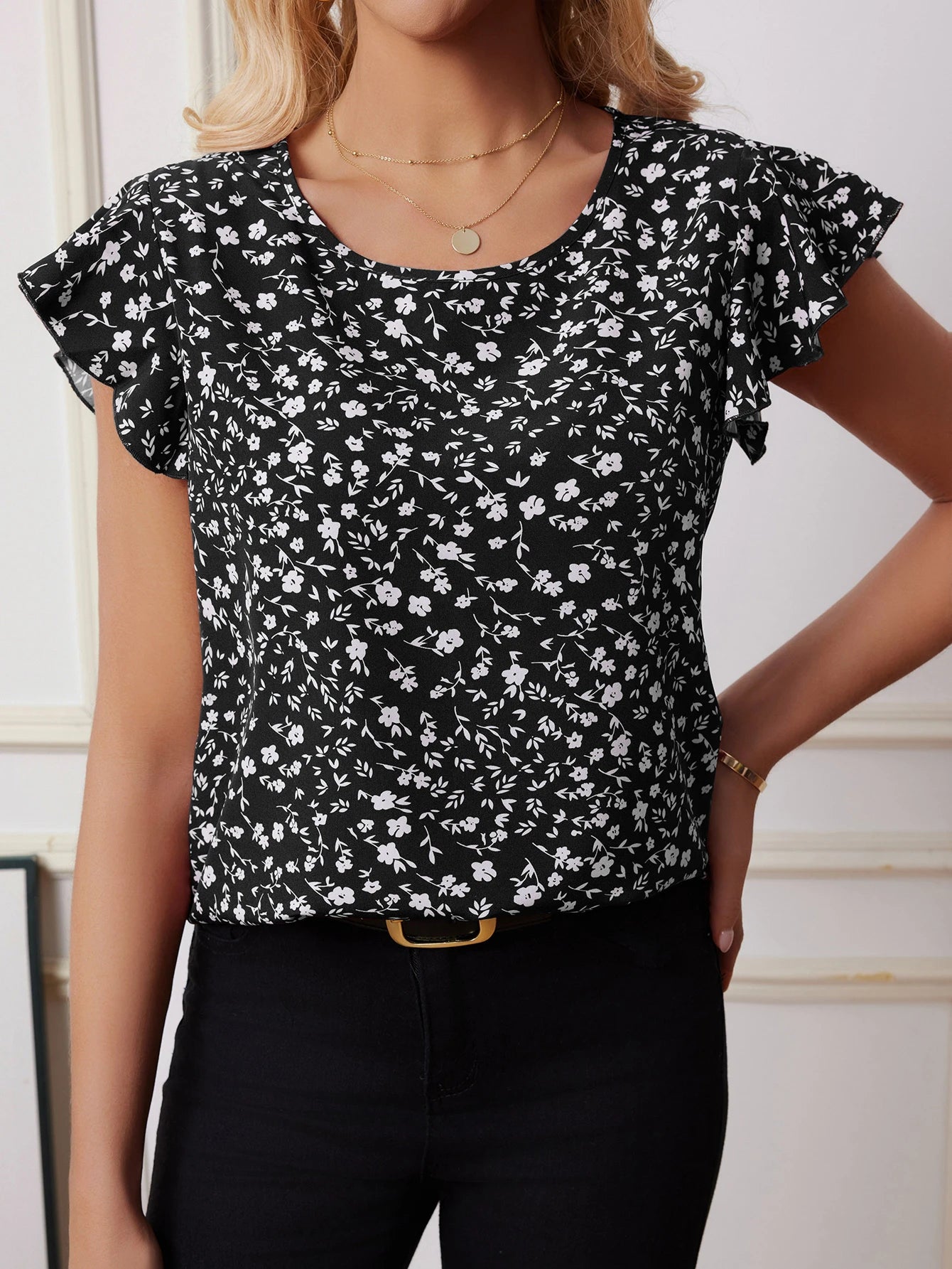 Summer Fashion Printed Shirt Women's Short sleeved Bohemian Vacation Top Pleated Hem Blusas Women's Party Neutral Casual Shirt