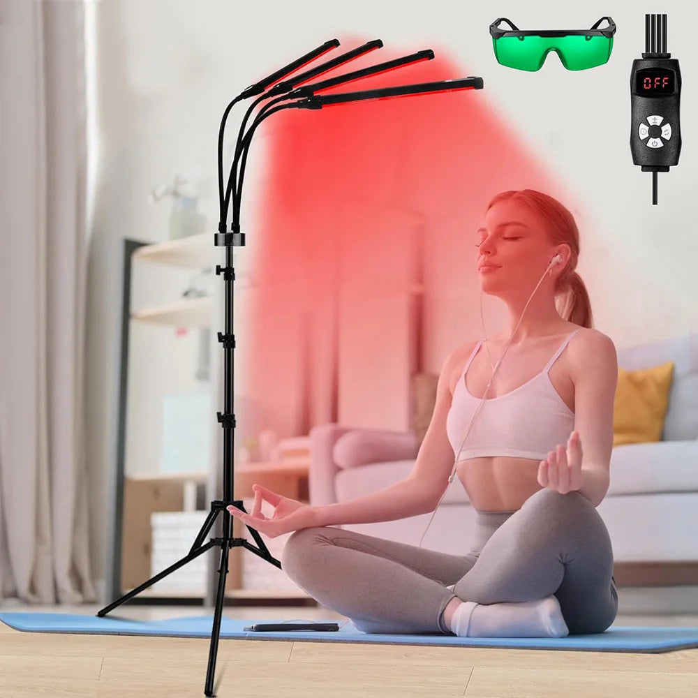 4-Head Red Light Therapy Lamp – 660nm/850nm Infrared for Skin & Pain Relief