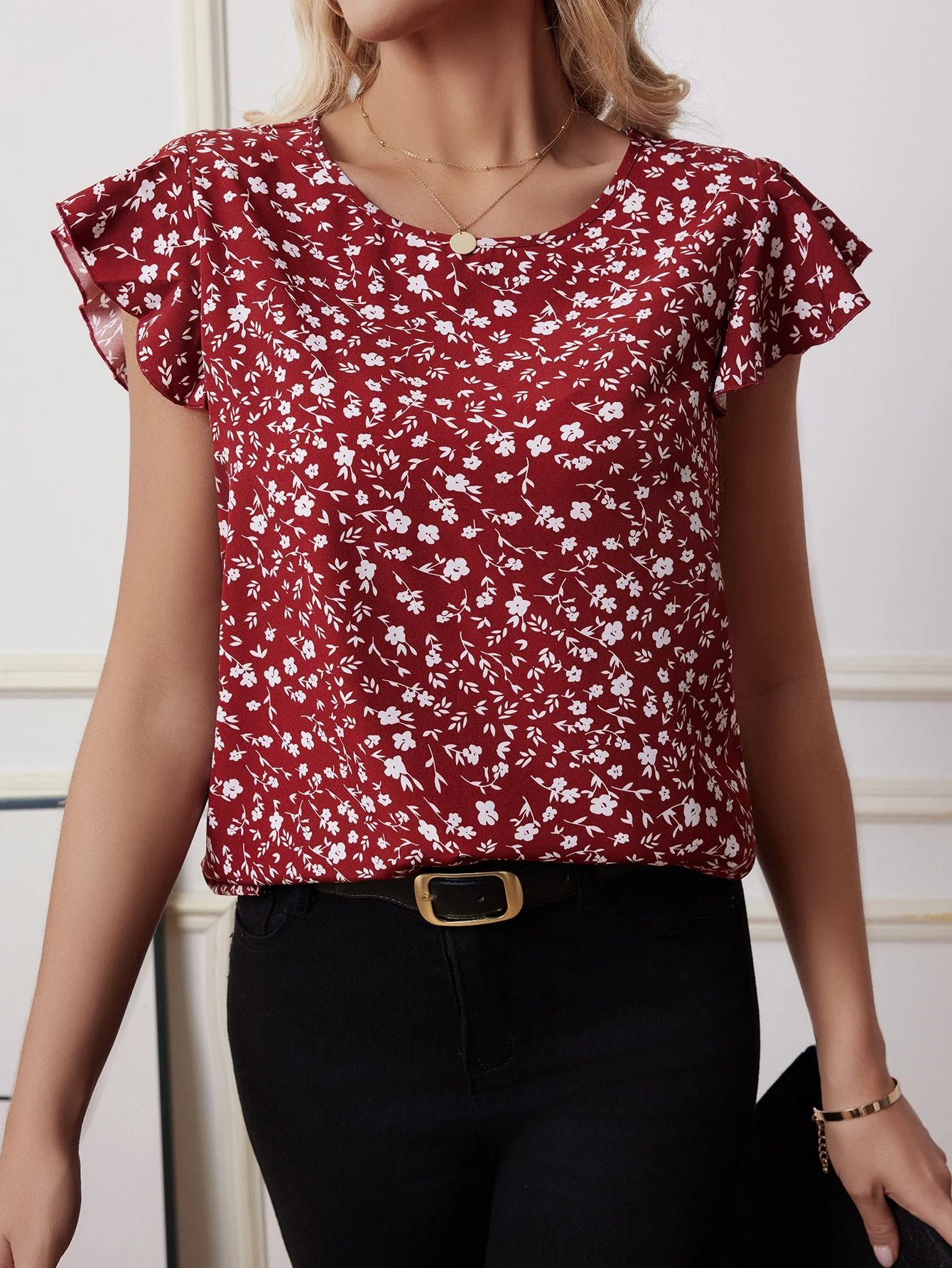 Summer Fashion Printed Shirt Women's Short sleeved Bohemian Vacation Top Pleated Hem Blusas Women's Party Neutral Casual Shirt