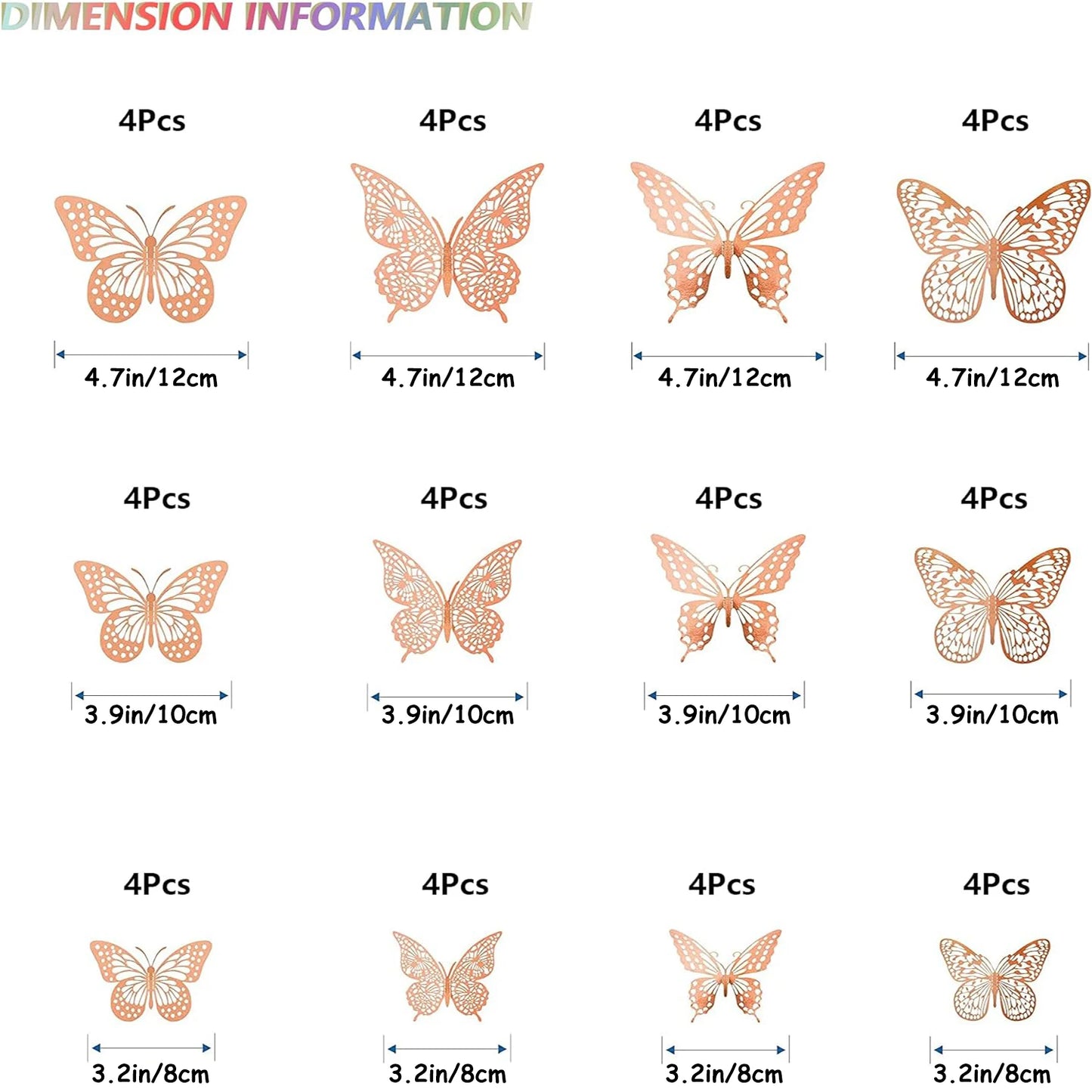 48PCS 3D Gold Butterfly Wall Stickers – Elegant Decorative Set for Birthdays, Bedrooms & Parties