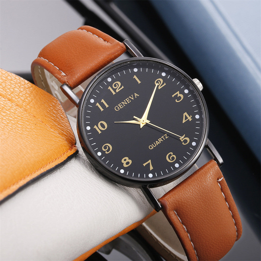 Men’s Luxury Quartz Watch – Leather Strap, Stainless Steel Dial, Casual Fashion Timepiece