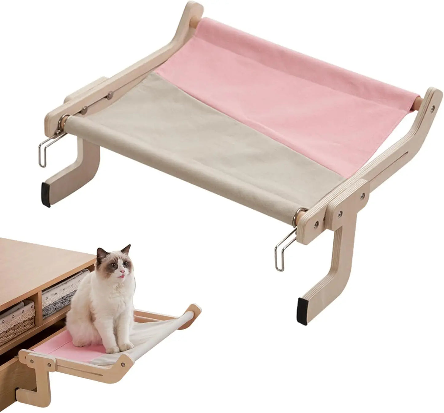 Window-Mounted Cat Hammock – Wooden Frame Removable Bed for Indoor Cats