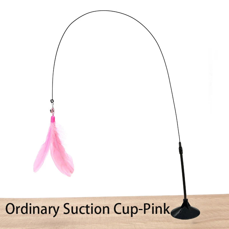 Interactive Cat Wand Toy with Suction Cup – Hands-Free Feather Teaser for Kittens & Cats