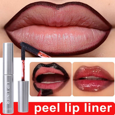EELHOE Peel-Off Lip Liner applied in deep shade showing precise contouring, applicator tool, and before-and-after lip tint transformation BeTrendy