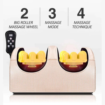 Electric foot massager showing big roller massage wheels and 3 technique modes