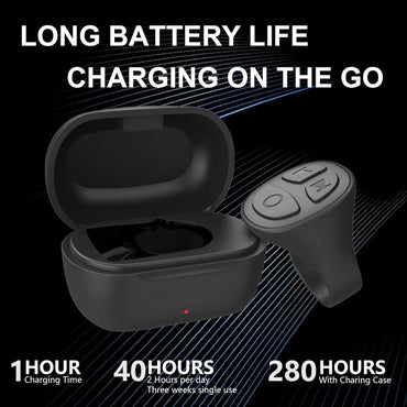 GITFO Bluetooth smart ring with charging case showing 1-hour charging, 40-hour use, and 280-hour battery life with case Tik Tok BeTrendy