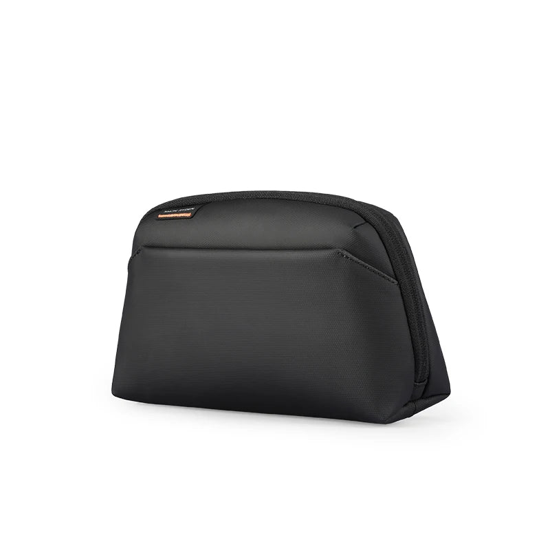 Minimalist front view of Mark Ryden black tech organizer pouch – durable travel case for digital accessories