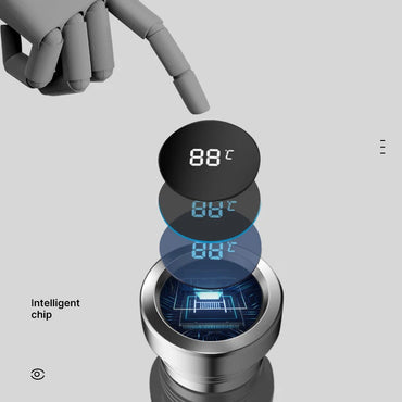 Smart thermos bottle cap with intelligent chip and digital LED temperature display – touch sensor for real-time heat reading. BeTrendy