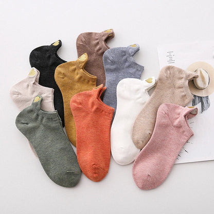 Women’s Heart Embroidered Low-Cut Cotton Socks – 4 Pairs Breathable Casual Ankle Socks