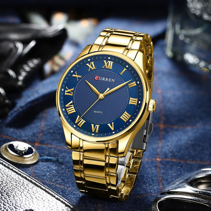 CURREN Men’s Classic Quartz Watch – Stainless Steel Band, Roman Numeral Dial for Business Casual Style