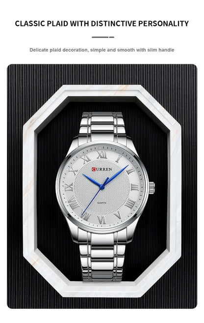 CURREN Men’s Classic Quartz Watch – Stainless Steel Band, Roman Numeral Dial for Business Casual Style